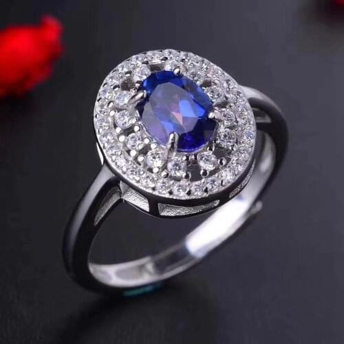 S925 sterling silver inlaid blue tanzantopaz Pendant Necklace Ring Set luxury jewelry