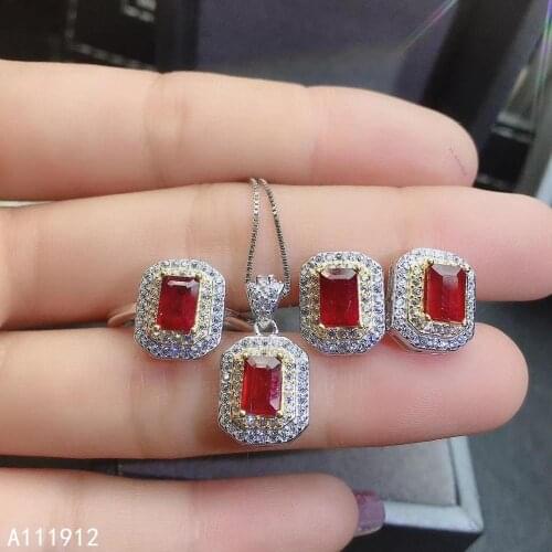 KJJEAXCMY fine jewelry natural ruby 925 sterling silver women pendant necklace chain earrings ring set support test noble