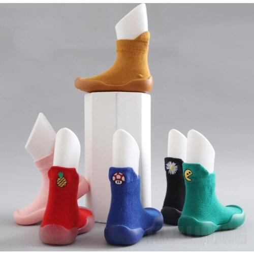Boy Girl Rubber Sneaker Toddler Casual Outdoors Crib Shoes Baby Cartoon Warm Indoor Floor Socks Anti-slip First Walker Shoes