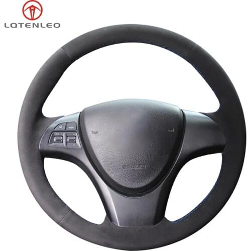 LQTENLEO Black Suede Hand-stitched Car Steering Wheel Cover For Suzuki Kizashi 2010 2011 2012 2013 2014 2015