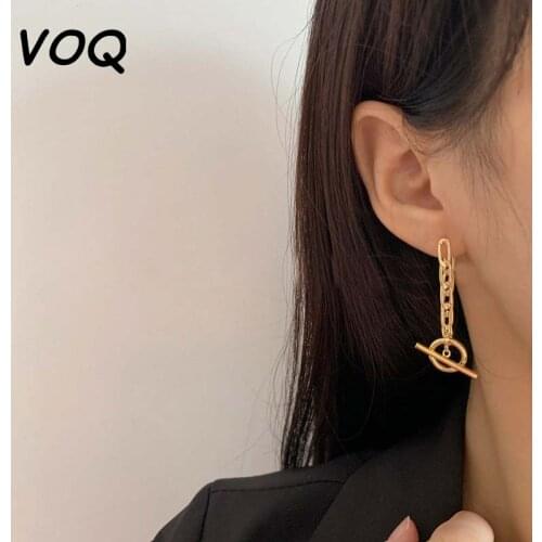 VOQ 925 Sterling Silver Minimalist Exaggerated Back Hanging Earrings for Women Lock Chain Tassel Earring Best Gifts