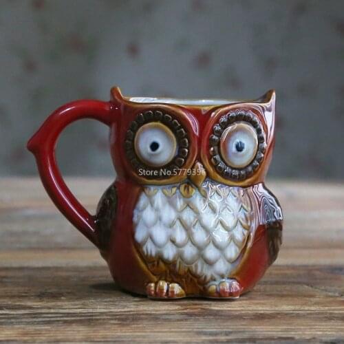 Fashion New Colorful Ceramic Crafts Owl Shaped Cup Drinking Beer Cup Gift