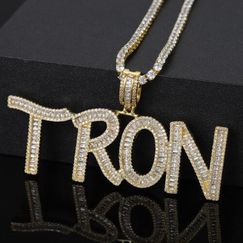 Custom Name Iced Out Tennis Chain Letters Pendants Necklaces Mens Charms Crystal Pendant Necklace For Men Hip Hop Jewelry Gift