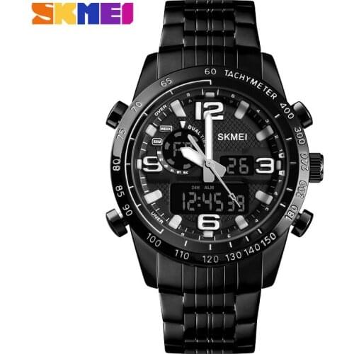 Stainless Steel Mens Digital Watch Top Brand SKMEI Men Watches Pointer and Digital Wristwatch Chronograph Alarm Clock Watch Men
