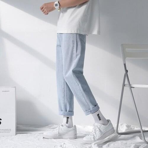 Men Jeans Straight Tube Nine Minutes Of Pants New Light Color Loose Autumn Leisure Youth Streetwear Popular Sport Surprise Price