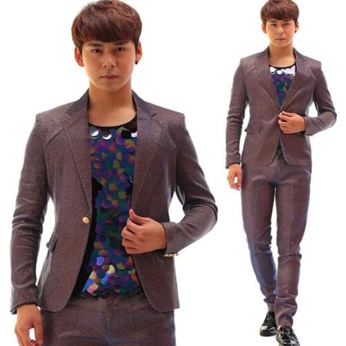 Men suits designs gradient purple glitter costumes for singers men sequin blazer dance clothes jacket star style dress punk