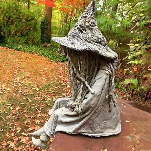 New Witch Ghoul Lamp Sitting Resin Ornaments LED Garden Light for Home Decor Garden decoration resin ornaments free ship
