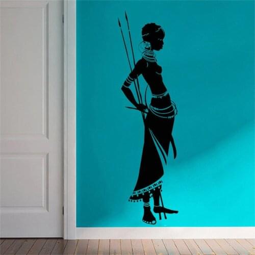 African style Wall Decal Window Sticker Decor Beauty Salon Wall Decals Woman Standing posture Africa Afro Art Design Mural LW61