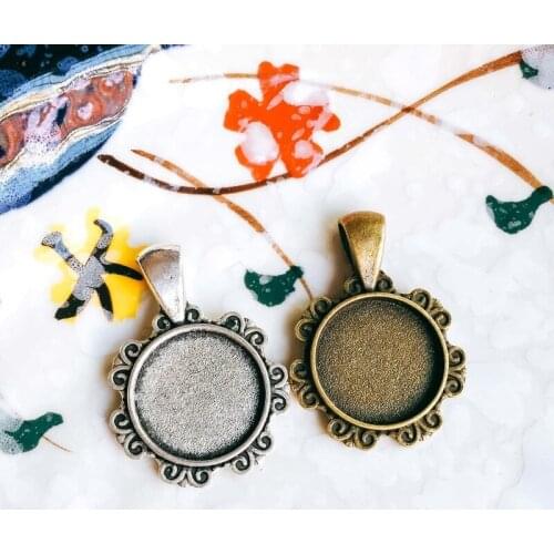 5pcs/lot 16mm Necklace Pendant Setting Antique Bronze Silver Glass Cabochon Blank Base Supplies for Jewelry Finding T158