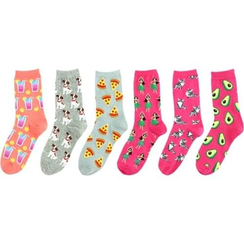 PEONFLY Fashion Cute Soft Novelty Cotton Women Socks Dog Cat Avocado Pizza Colorful Cartoon Kawaii Funny Happy Socks Pink Gift