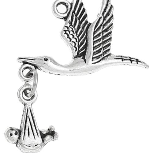 Zinc metal alloy Charm Pendants Crane silver color 29mm(1 1/8") x 24mm(1"), 2 PCs