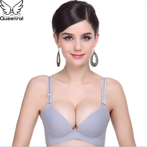 Queenral Sexy Bras For Women Push Up Lingerie Seamless Bra Wire Free Bralette BH Plunge Intimates Female Underwear Brassiere