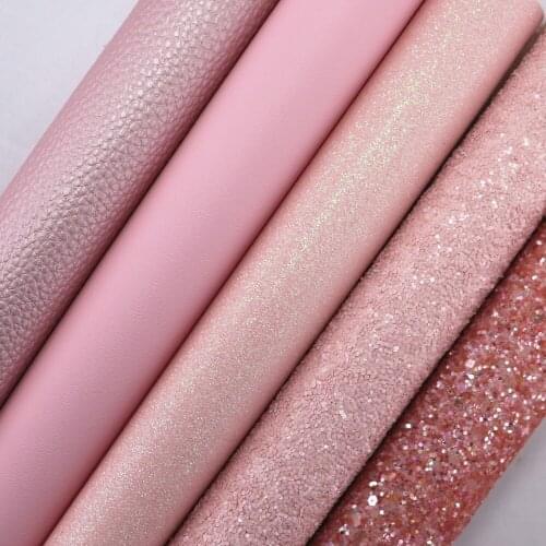 Pink Glitter Fabric and Lichee Textured Faux Synthetic Leather For Earring Bow A4 Sheet 21x30cm DIY HD004