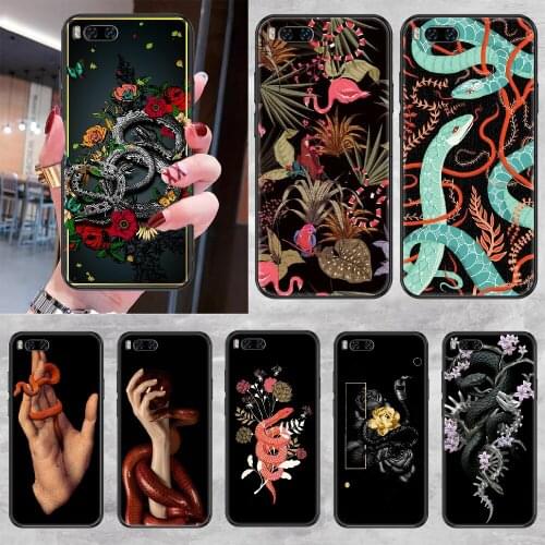 Hand Snake Flower Snake Painting Phone case For Xiaomi Mi Max Note 3 A2 A3 8 9 9T 10 Lite Pro Ultra black art funda pretty