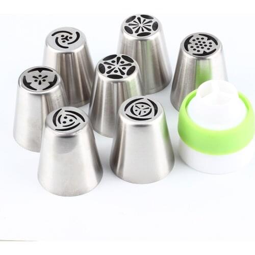Russian Pastry 7Pcs/Set Nozzles Tulip Icing Piping Cream Nozzles Tips 1Pcs Coupler Decorating Tips Set Cake Cupcake Decorator