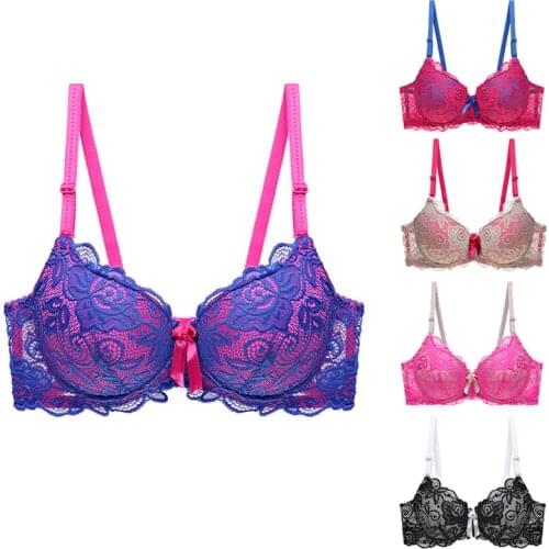 Sexy Lace Large Size Bra Set Women Adjust Pink Red Bras Breathable Thin Cup Push Up Nylon Lingerie Set Bra and Panty Set