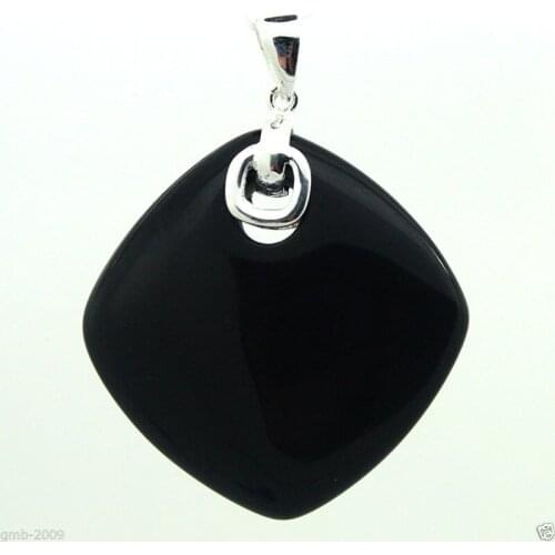 Tibetan Silvers Jewelry Natural Black Stone Rhombus Pendant 35x35MM