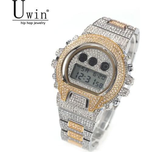 Uwin Digital Mens Watches Chronograph Date Wrist Watch Luminous Luxury Led Electronic Waterproof Iced Out Male Watches