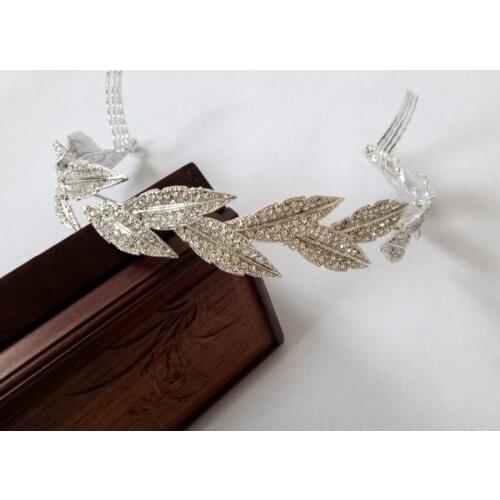 Handmade Vintage Silver Tiara Rhinestone Pearl Leaves Bridal Crowns Headband Crystal Diadem Crown Wedding Hair Accessories