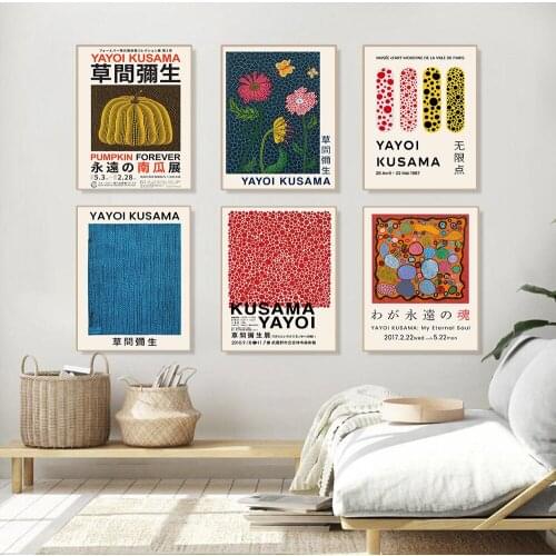 Yayoi Kusama Artwork Exhibition Posters and Prints Gallery Wall Art Pictures Museum Canvas Painting for Living Room Home Decor