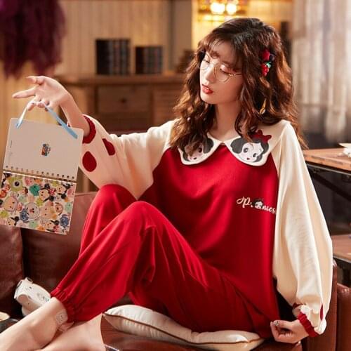 Pajamas Women Summer Cotton Long Sleeve Cute Cartoon Female Spring And Autumn Homewear Set