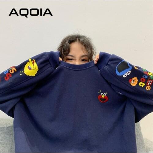 2021 Spring Harajuku Oversize Cartoon Printing Women Thin Sweatshirt Loose O Neck Women Hoodies Sweatshirt Chic Female Pullovers