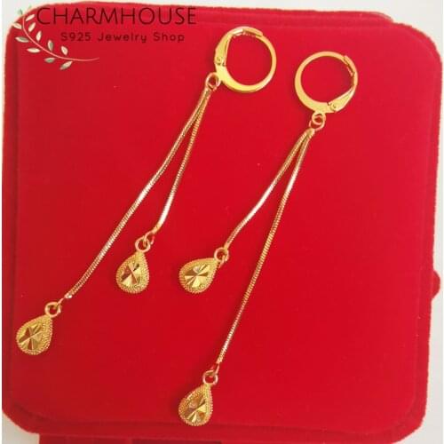 24K Gold Filled Earrings For Women African Gold Waterdrop Long Tassel Earing Statement Jewelry Pendiente Mujer Brincos Femme