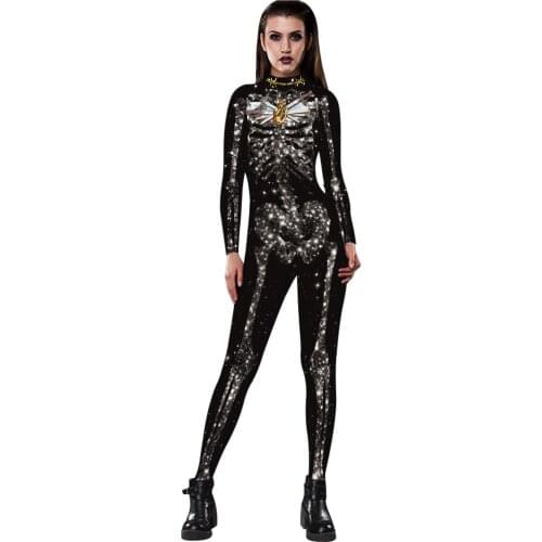 Butterfly Skeleton Printed Costume for Women Halloween Cosplay Jumpsuits Festival Carnival Bodysuit Purim Elastic Zentai Outfits