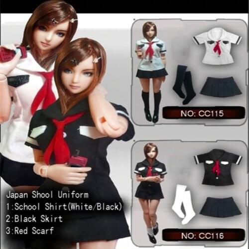 1/6 Scale female soldier costume gothic summer beauty school uniform top skirt black and white two styles For 12'' Action Figure