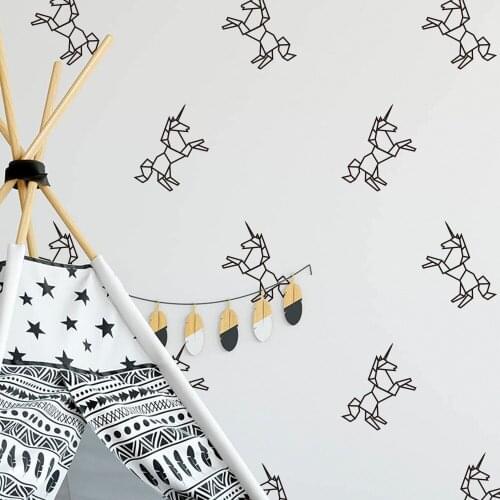 12PCs/Set Geometric Unicorn Removable Wall Stickers for Kindergarten Childrens Room Graffiti Wallpaper Pa089 Funny Life