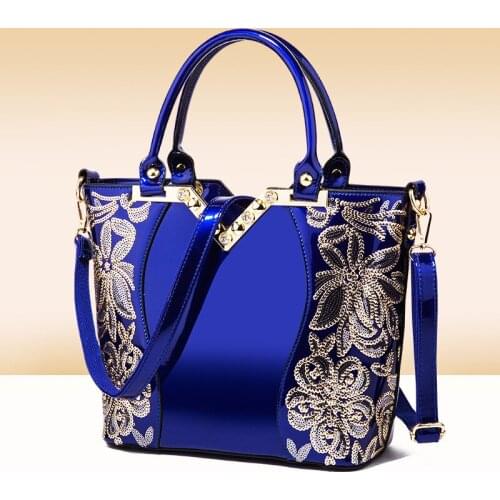 2020 new handbags European and American embroidery fashion bright leather handbag noble luxury patent leather shoulder bag
