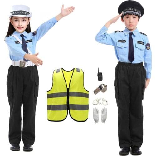 2021 Childrens Day Carnival Party Cosplay Costumes Teenager Traffic Policeman Uniform Set for Kids Unisex Halloween Wear
