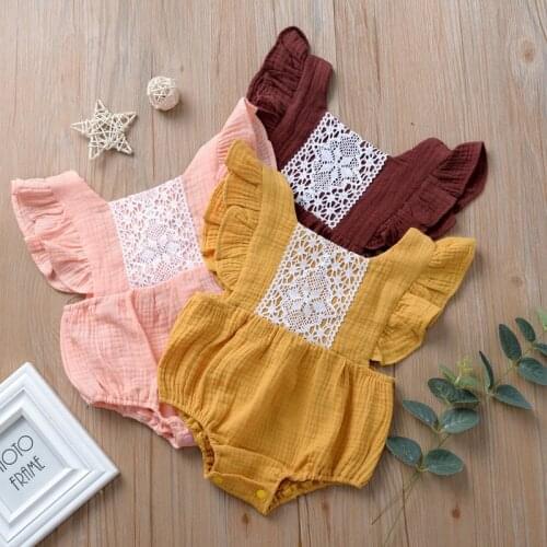 2020 Summer Fashion New Style Mother Baby Girls Bodysuits Children Cotton O-neck Lace Jumpsuit Short- Sleeveless Infant Clothes