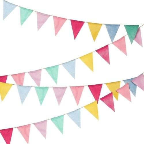 4M 12 Colorful Flags Burlap Linen Pennant Bunting Flags Children Birthday Party Wedding Banner Home Garland Decoration Supplies