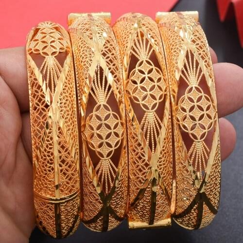 4pcs/set Bangle For Women Indian Jewelry Catier 24K Gold Plated Luxury Brand African Fashion Ethiopian Bracelet