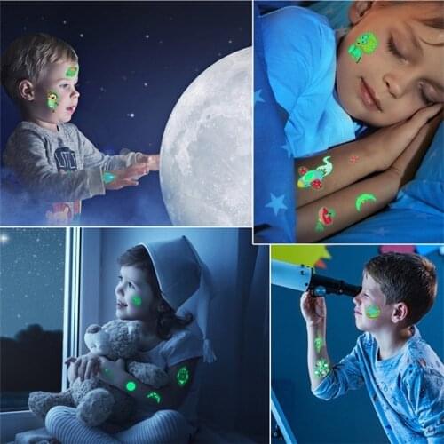 5 Sheet Luminous Tattoo Cartoons Party Cartoon Pirate Unicorn Mermaid Body Sticker Disposable Waterproof Tatouage Temporaire