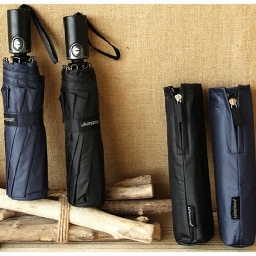 Lotosblume brand 10 Ribs Automatic Mens Black Coating Umbrella Plastic Leather Handle Windproof Travel Umbrellas Rain Gear