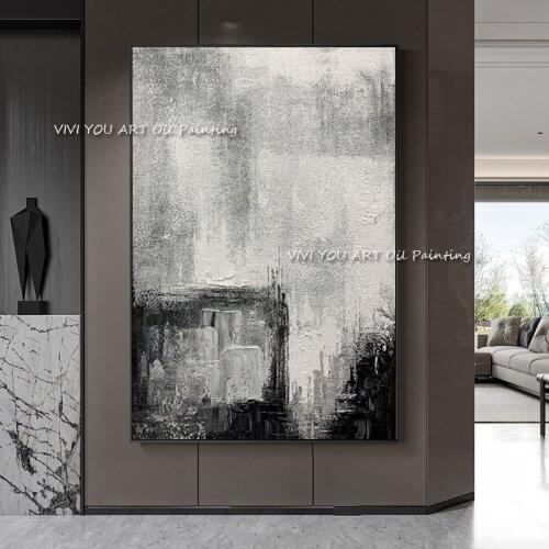 The White Gray Black Hand Painted Oil Painting on Canvas Abstract Painting Wall Picture for Living Room Home Decor Art Frameless
