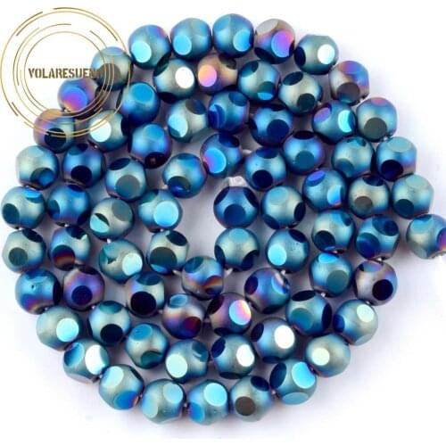 Big Faceted Round Plated Blue Crystal Beads Loose Spacer Glass Beads For Jewelry Making Needlework Diy Bracelet Necklace 8mm