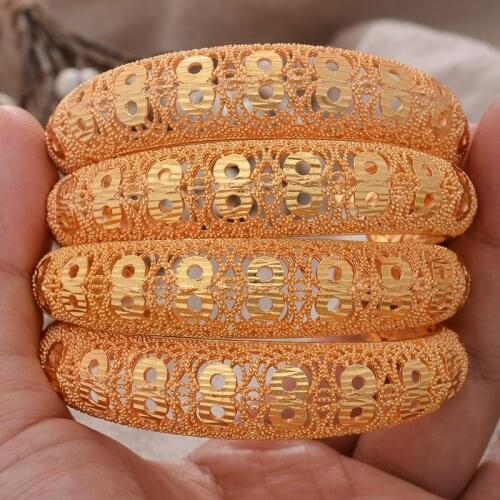 Bangles 4Pcs/set Ethiopian Gold Color Cuff Bangle For Women Dubai Bride Wedding Bracelet African Arab Jewelry Middle East