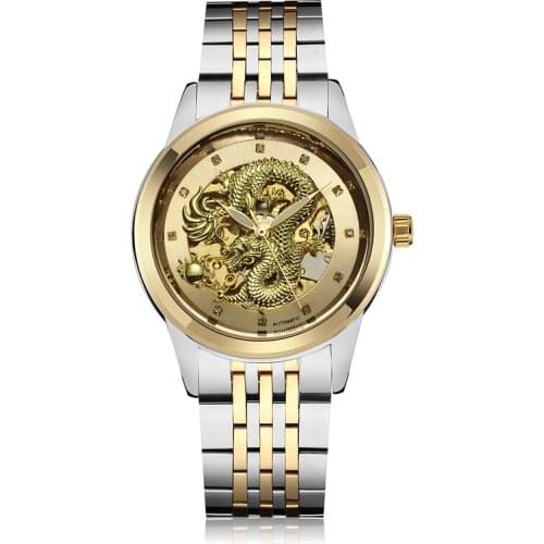 Luxury Dragon Automatic-Self-Wind Mechanical Waterproof Mens Watch Men Skeleton Analog Mechanical Wrist Watch bayan kol saati