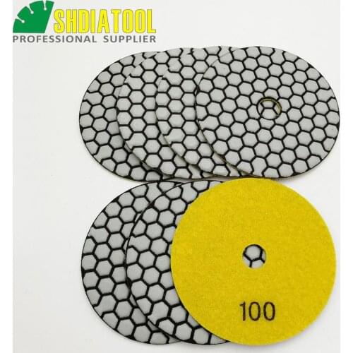 SHDIATOOL 7pcs 4inch #100 Dry Diamond Polishing Pads Diameter 100MM Resin Bond Diamond Flexible Polishing Pads