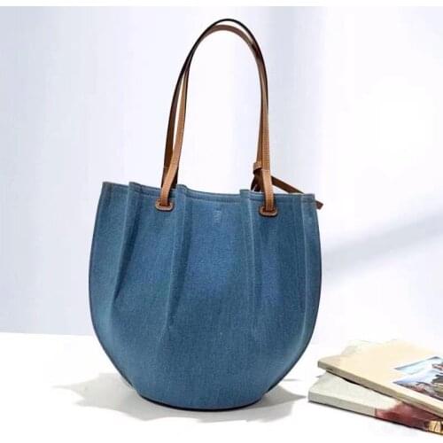 2021 Denim Personality All-match Canvas Shell Flower Shoulder Bag Women Fashion Leisure Tote Bag Large Capacity Bucket Handbag
