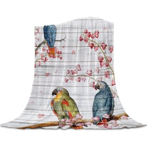 Parrot Flowers On Wooden Board Printed Flannel Throw Blanket Quilts Keep Warm Sofa Child Blanket Home Textiles Family Gift