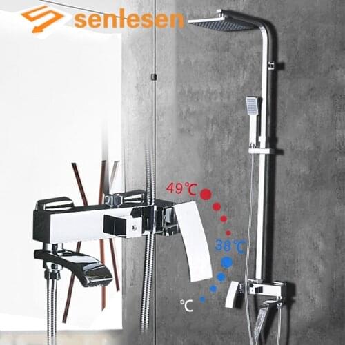 Senlesen Chrome Shower Faucet Set 8 inch ABS Shower Head ABS Shower Hand Mixer Tap Brass Para Bathroom