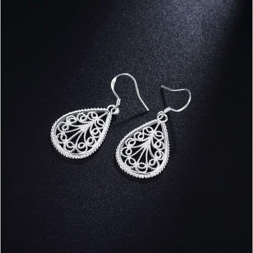 Fine party wedding Jewelry 925 Sterling Silver Earrings for Women Valentines Day Gifts Romantic carved drop shape Earrings