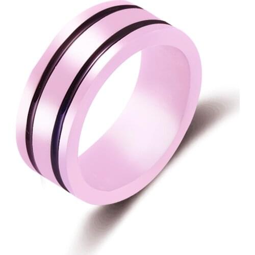 New 8mm Light Pink 2 Row Black Beautiful Hand Cut Ceramic Ring For Woman Top Quality Jewelry Without Scratches Woman Ring