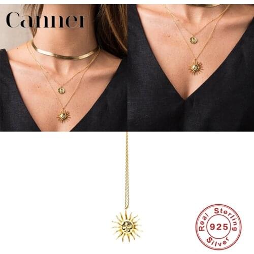 Hot Sale 925 Sterling Silver Pendant Necklaces Sun Creative Clavicle Necklaces For Women Beach Fine Jewelry naszyjnik colares W5