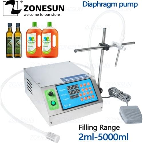 ZONESUN Diaphragm Pump Bottle Water Filler Semi-automatic Liquid Vial Filling Machine for Juice Beverage Oil Perfume