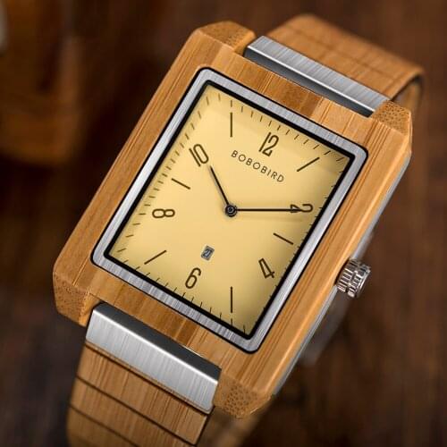 Minimalist BOBOBIRD Watch Square Wooden Watches Mens Anto Calender Japanese Movement Quartz Wraist Watches Natural Exquisite Box